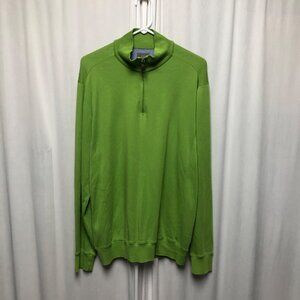 Thomas Dean Shirt Mens Size Large Lime Green Partial Zip Cotton Pullover Comfy